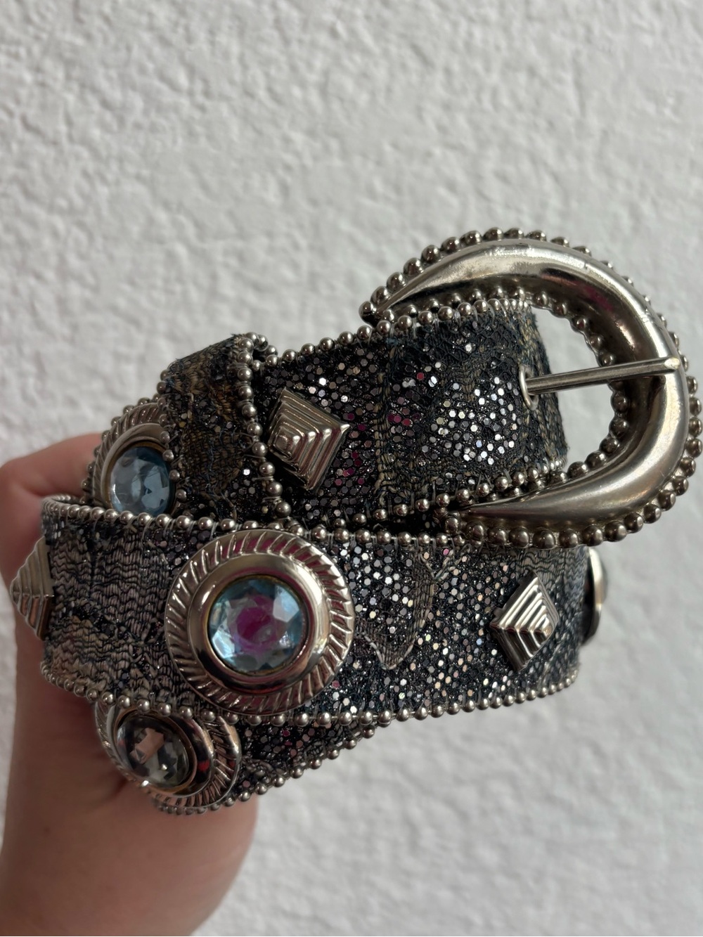 Vintage Elite Black Jeweled Western Style Accent Belt Womens Y2K